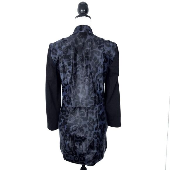 Per Se Carlisle Blue Leopard Print Genuine Fur & Black Ponte Knit Jacket Size 0 - Picture 5 of 8